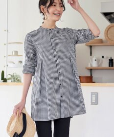 Tiaclasse L 【新色追加】バンドカラーシャツチュニックブラウス