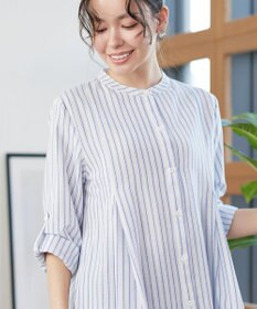 Tiaclasse L 【新色追加】バンドカラーシャツチュニックブラウス