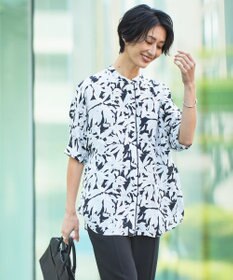 ICB 【新色追加・接触冷感・UVケア・速乾・洗える】BackSatinAmunzen 5分袖バンドカラーブラウス