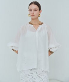 BEIGE， PAULINE / リネンヴィスコースフェイクレザー配色ブラウス