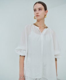 BEIGE， PAULINE / リネンヴィスコースフェイクレザー配色ブラウス