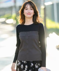 ANY SIS ビスチェ風 長袖 ニット チャコール×ネイビー