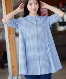 Tiaclasse L 【新色追加】バンドカラーシャツチュニックブラウス