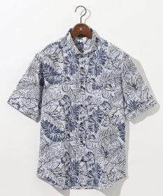 JOSEPH ABBOUD 【サスティナブルな麻混】コットンリヨセルリネンリーフプリント 半袖シャツ