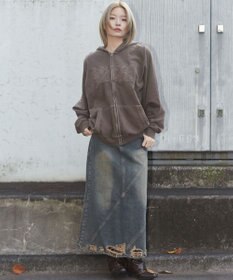 WEGO 【ユニセックス着用ITEM】ピグメントダメージアップリケZIPパーカー