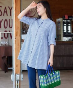 Tiaclasse L 【新色追加】バンドカラーシャツチュニックブラウス