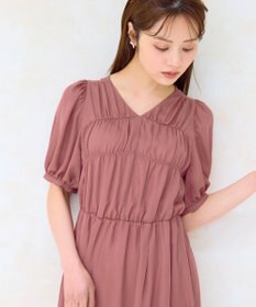 Feroux 【洗える】ギャザーデザインパフスリーブワンピース