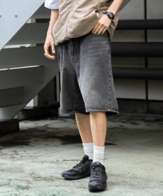 WEGO 【ウエストゴム/手洗い可】デニムバギーショーツ