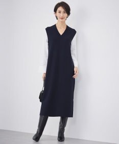 ICB L 【洗える】 クロスコンビ ニットワンピース