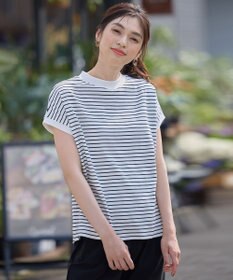 ANY 【大好評につき新色登場！】モックネックフレンチスリーブ ボーダーＴシャツ