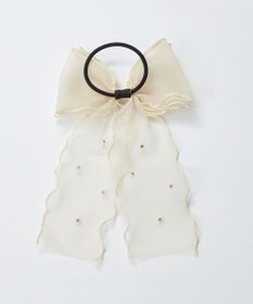 Phoebe フレアリボンドットパールヘアゴム　ベージュ