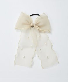 Phoebe フレアリボンドットパールヘアゴム　ベージュ