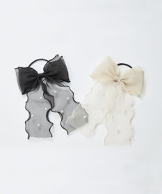 Phoebe フレアリボンドットパールヘアゴム　ベージュ