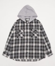 WEGO 【25年秋冬新作/ユニセックス着用ITEM/MLサイズ展開】オンブレチェックフードネルシャツ（LS）