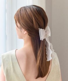Phoebe フレアリボンドットパールヘアゴム　ベージュ