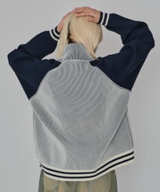 WEGO 【ユニセックス着用ITEM/MLサイズ展開】ラグラングラフィックニットブルゾン