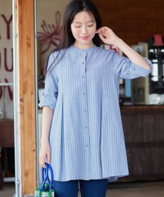 Tiaclasse L 【新色追加】バンドカラーシャツチュニックブラウス