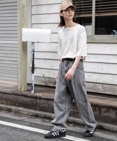 WEGO 【ユニセックス着用ITEM/ウエストゴム/SMLサイズ展開】デニムルーズテーパードパンツ