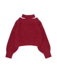 earth music&ecology ロングシャギースリットネックニットプルオーバー