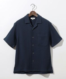 JOSEPH ABBOUD 【JAPANファブリック・ストレッチ】ラッセルメッシュ 半袖シャツ ネイビー系