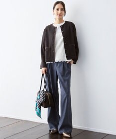 自由区 【セットアップ対応・楽チンキレイ見え】ソフトリネンダンガリーワイド パンツ