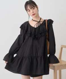 earth music&ecology 【綿100％】サイドリボンラッフルミニワンピース