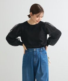 Green Parks 袖チュールマジョリカドッキングニットプルオーバー