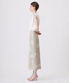 ICB L 【洗える】リネンオックスフラワープリント スカート