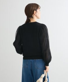 Green Parks 袖チュールマジョリカドッキングニットプルオーバー