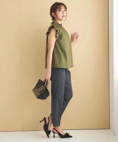 Feroux 【洗える】スタンドカラーフリルスリーブ ブラウス