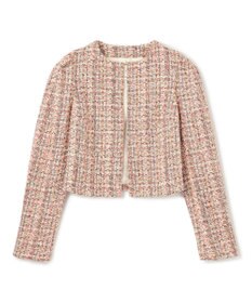 BEIGE， TEASEL / ノーカラーツイードショートジャケット