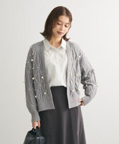 Green Parks パール付ケーブルニットカーディガン