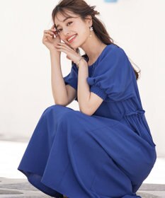 Tiaclasse 【洗える】バルーンスリーブサイドギャザーワンピース