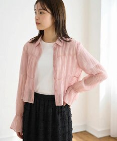 Feroux 【洗える】シャーリングシアー シャツ