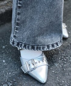 WEGO カットアウトリボンストレッチデニムフレアパンツ