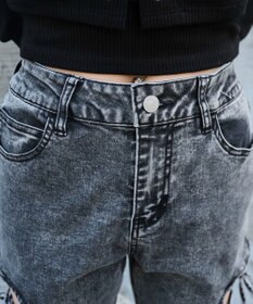 WEGO カットアウトリボンストレッチデニムフレアパンツ