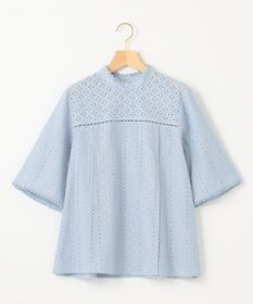 組曲 【WEB限定色あり】エンブロイダリーレース　ハイネック半袖ブラウス