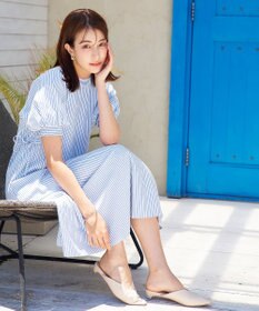 Tiaclasse 【洗える】バルーンスリーブサイドギャザーワンピース