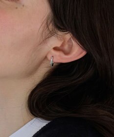 Phoebe 【金属アレルギー対応】ワンタッチライナーオーバルビジューフープピアス　シルバー