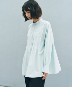 UNFILO 【セレモニー】バンドカラー タックブラウス ミントブルー