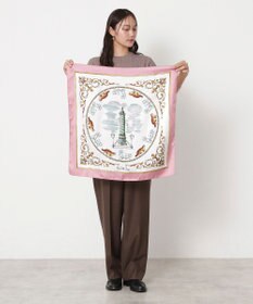 MOONBAT PAUL&JOE ACCESSOIRES(ポール & ジョー) シルクスカーフ 空 オーステルリッツ記念柱 ネコと毛糸 気球 65cm×65cm 手洗いOK