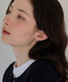 Phoebe 【金属アレルギー対応】ワンタッチライナーオーバルビジューフープピアス　シルバー