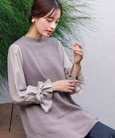 Tiaclasse L 【洗える】ボリュームリボン袖ニットコンビチュニック