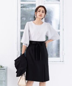 Tiaclasse 【洗える】快適な履き心地のダブルクロスセミタイトスカート