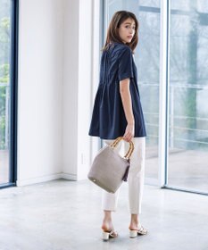 Tiaclasse L 【洗える】バックピンタックフレアチュニックブラウス