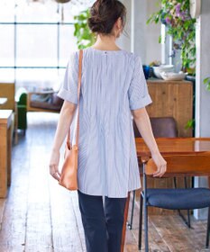 Tiaclasse L 【洗える】バックピンタックフレアチュニックブラウス