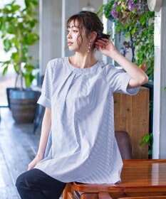 Tiaclasse L 【洗える】バックピンタックフレアチュニックブラウス