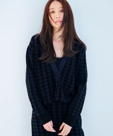 ICB L 【洗える】ハウンドトゥースパターン Vネックカーディガン
