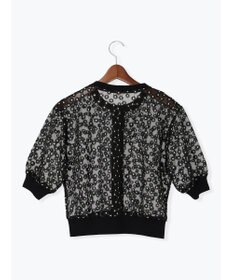 Te chichi エンブロイダリー半袖クルーカーディガン