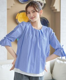 Tiaclasse L ストライプリボンレイヤードブラウス